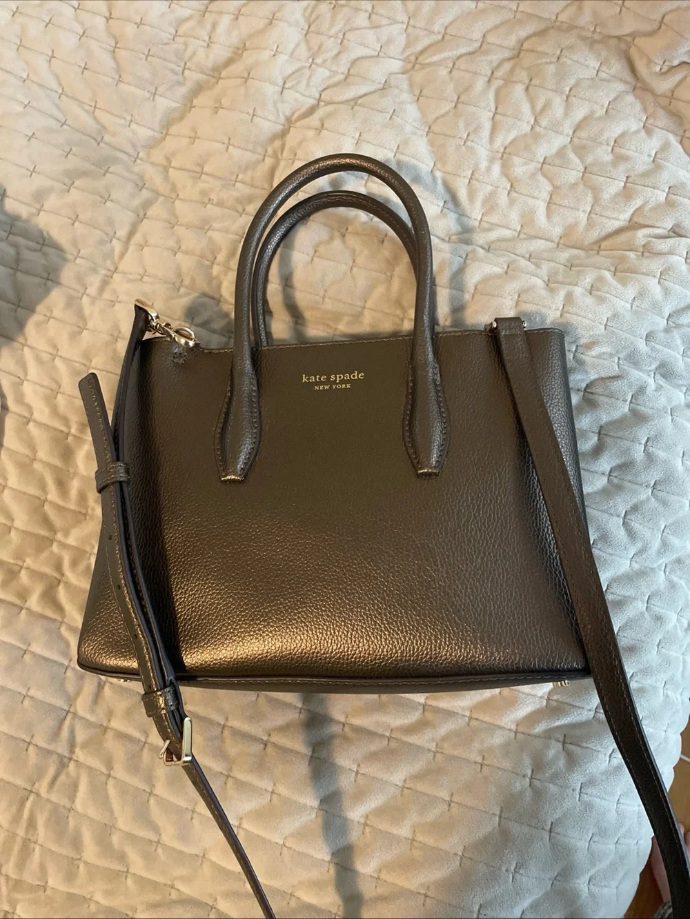 kate spade metallic bronze sachel cross body with detachable strap